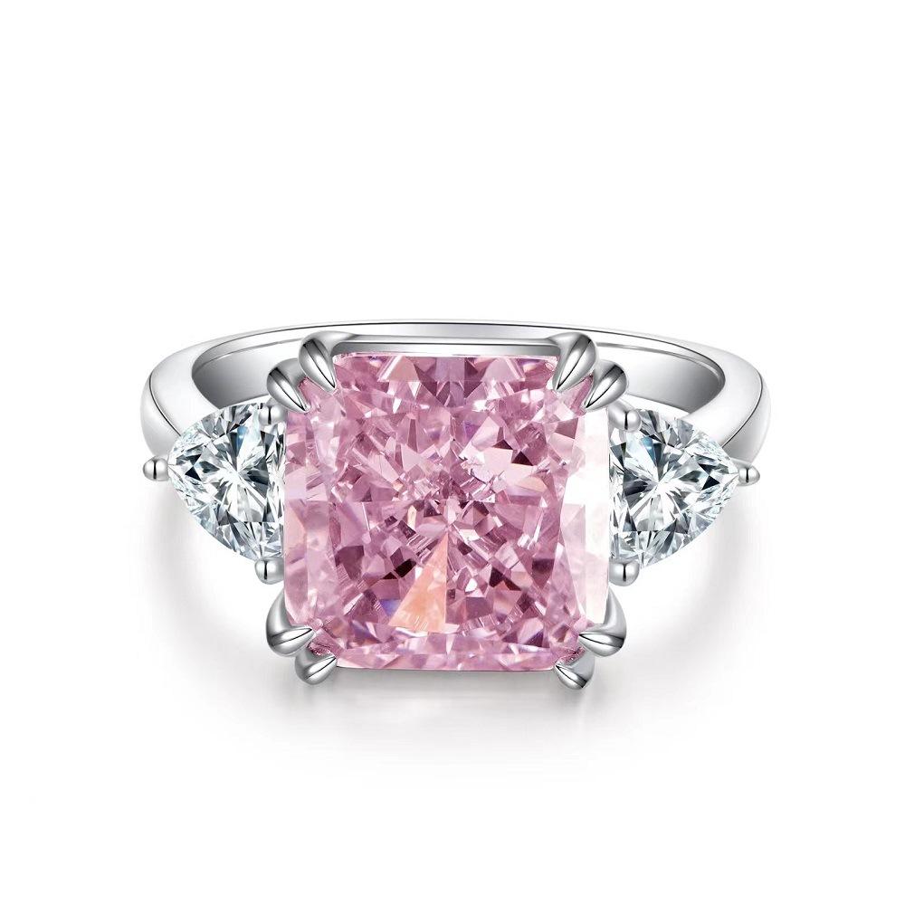 925 Sterling Silver 5CT Zircon Square Ice Flower Cut High Carbon Diamond Ring5