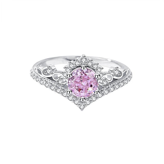 925 Sterling Silver Crown Ring with Pink Ice Flower Cut Zircon0