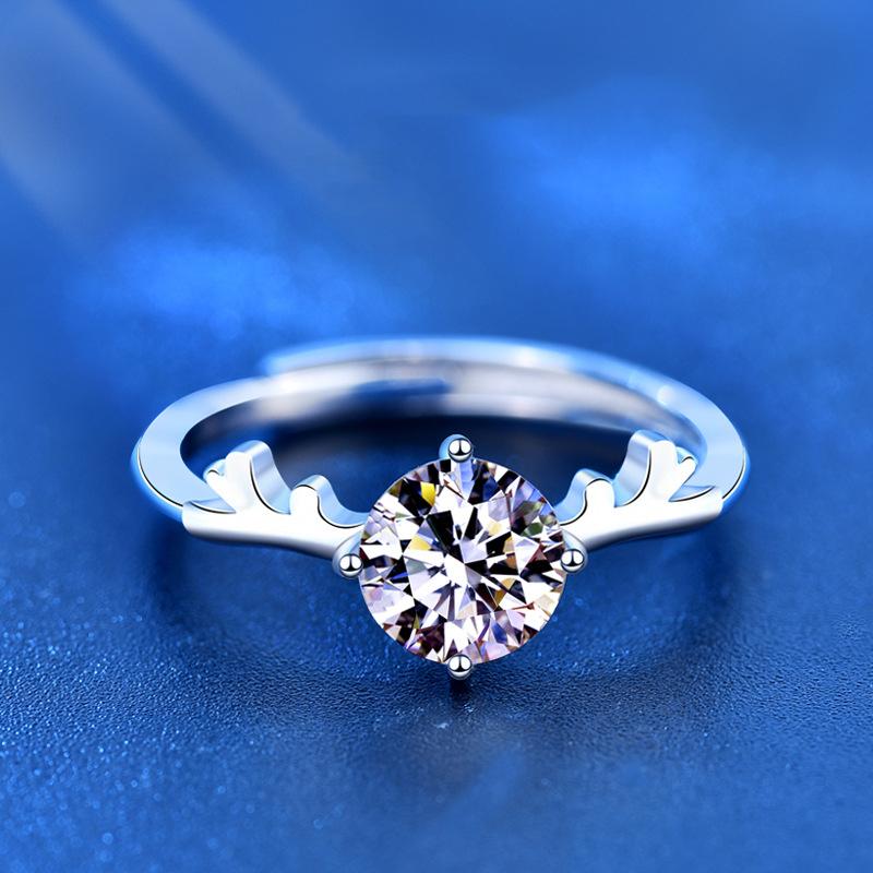 Moissanite Open Ring 925 Sterling Silver Korean Style Mori Antlers Women's Christmas Gift3