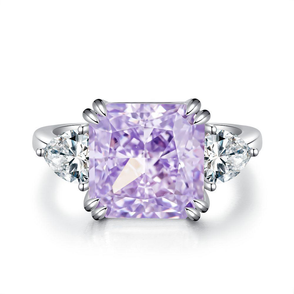 925 Sterling Silver 5CT Zircon Square Ice Flower Cut High Carbon Diamond Ring0
