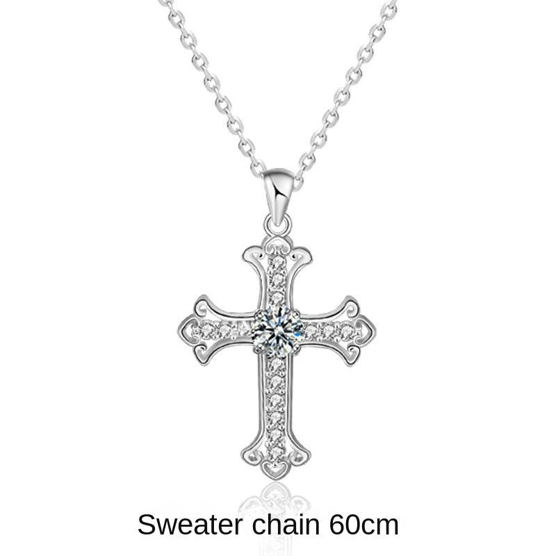 Elegant 925 Sterling Silver Moissanite Cross Pendant Necklace4