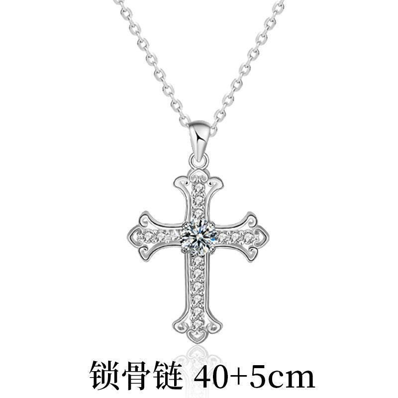 Elegant 925 Sterling Silver Moissanite Cross Pendant Necklace1